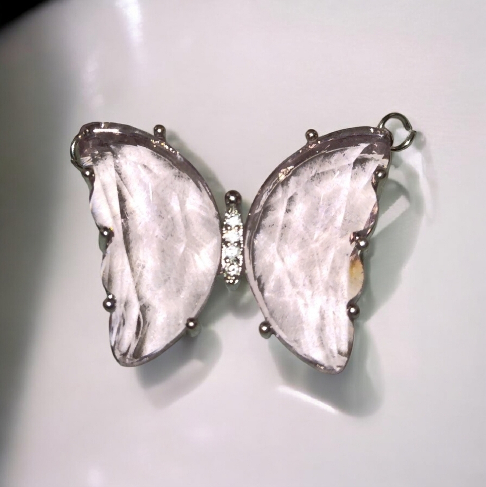 Elegant Pink And Silver Butterfly Pendant